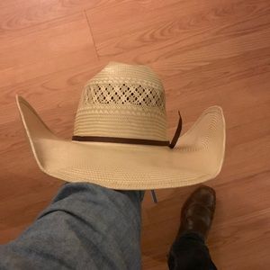 Size 7 American Hat Company Bangora straw 2 tone chocolate ribbon w/ flag